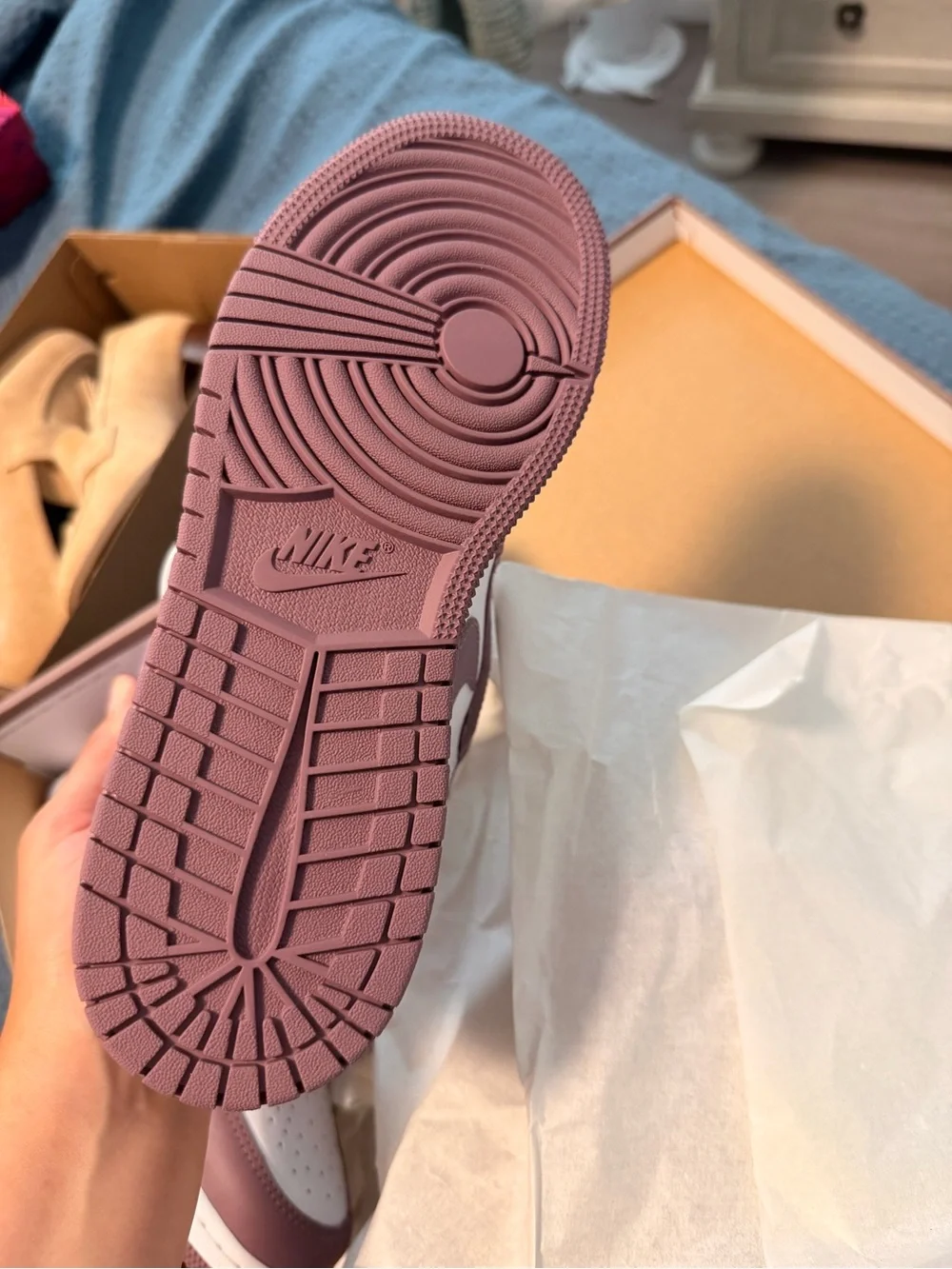 Jordan Women’s High Top Sneakers in White and Mauve
